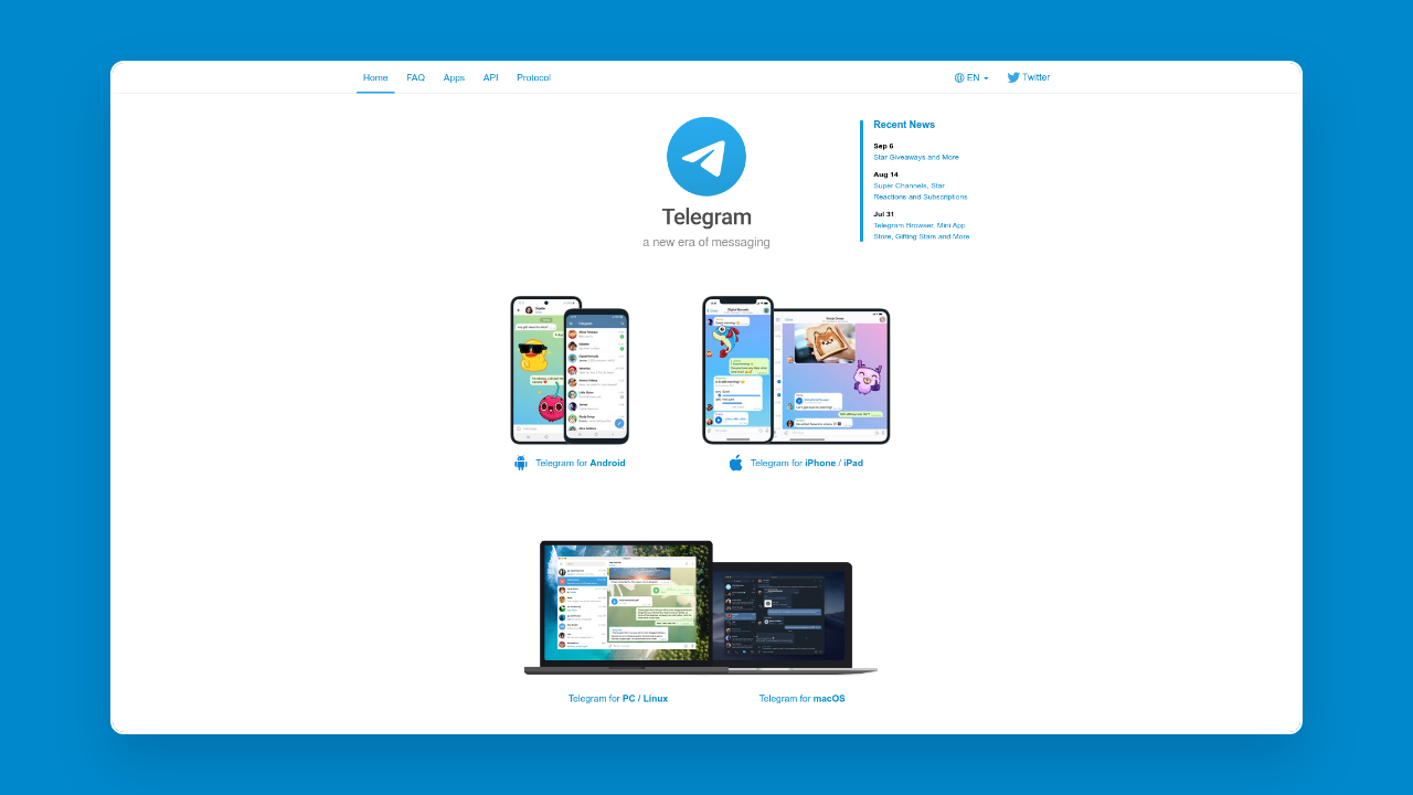 Homepage of Telegram Messenger