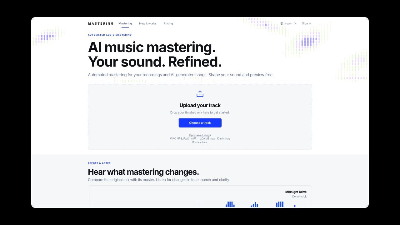 Homepage of AI Music Mastering