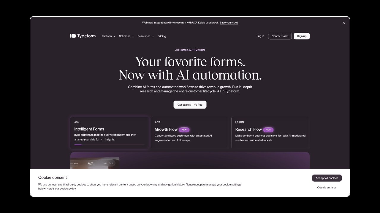 Homepage of Typeform
