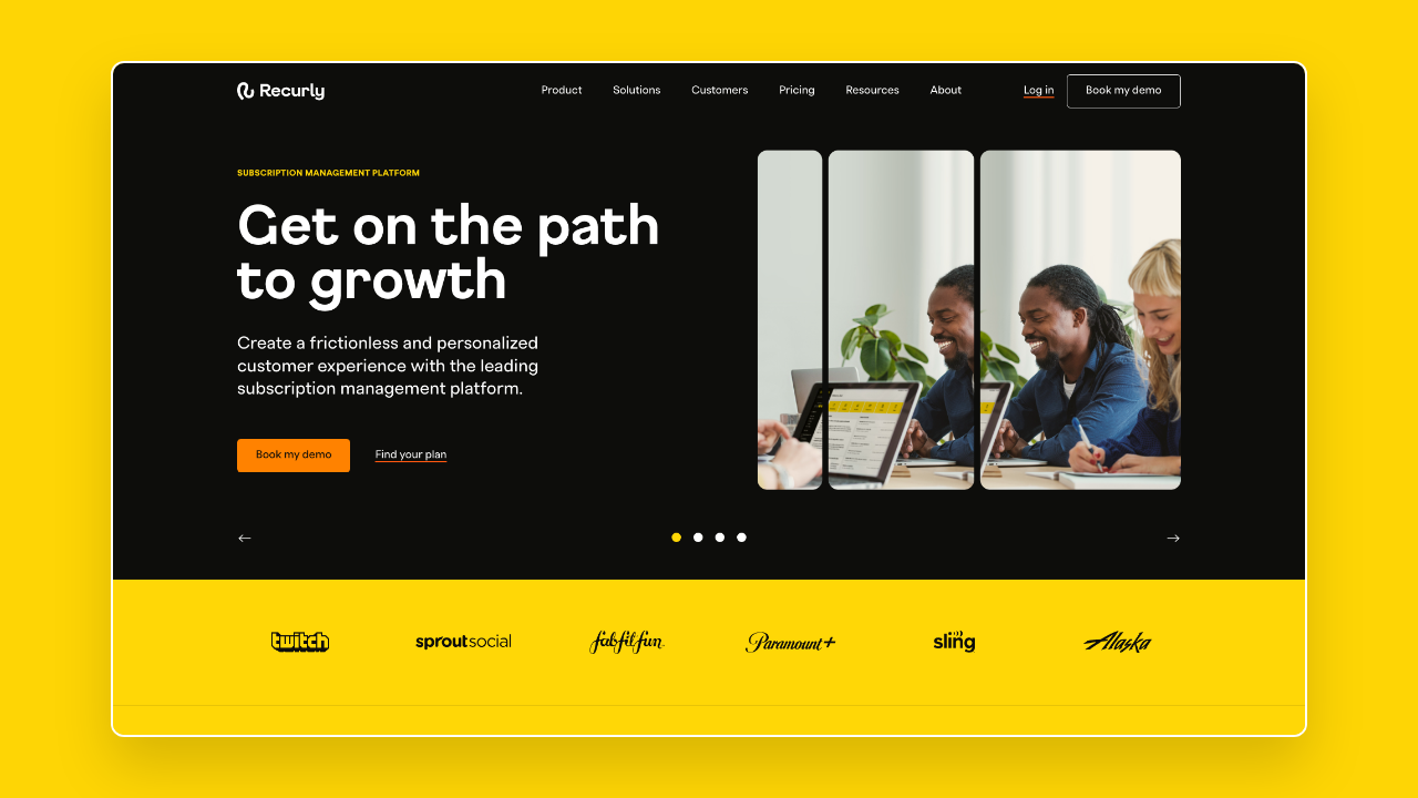 Homepage of Recurly Subscription Management Software