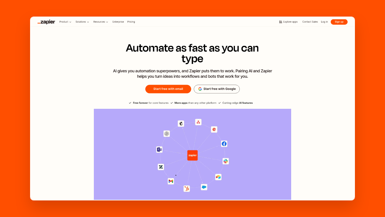 Homepage of Zapier