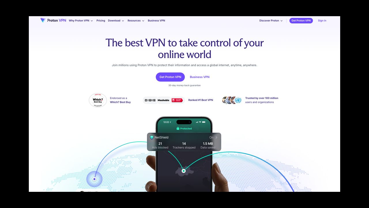 Homepage of Proton VPN
