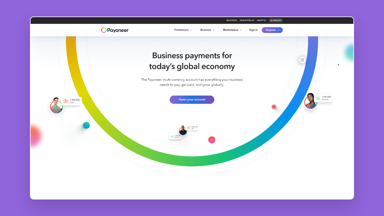 Homepage of Payoneer