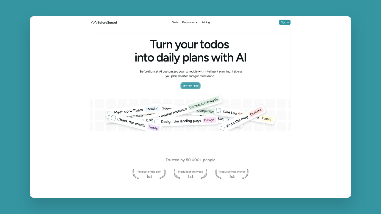 Homepage of BeforeSunset AI