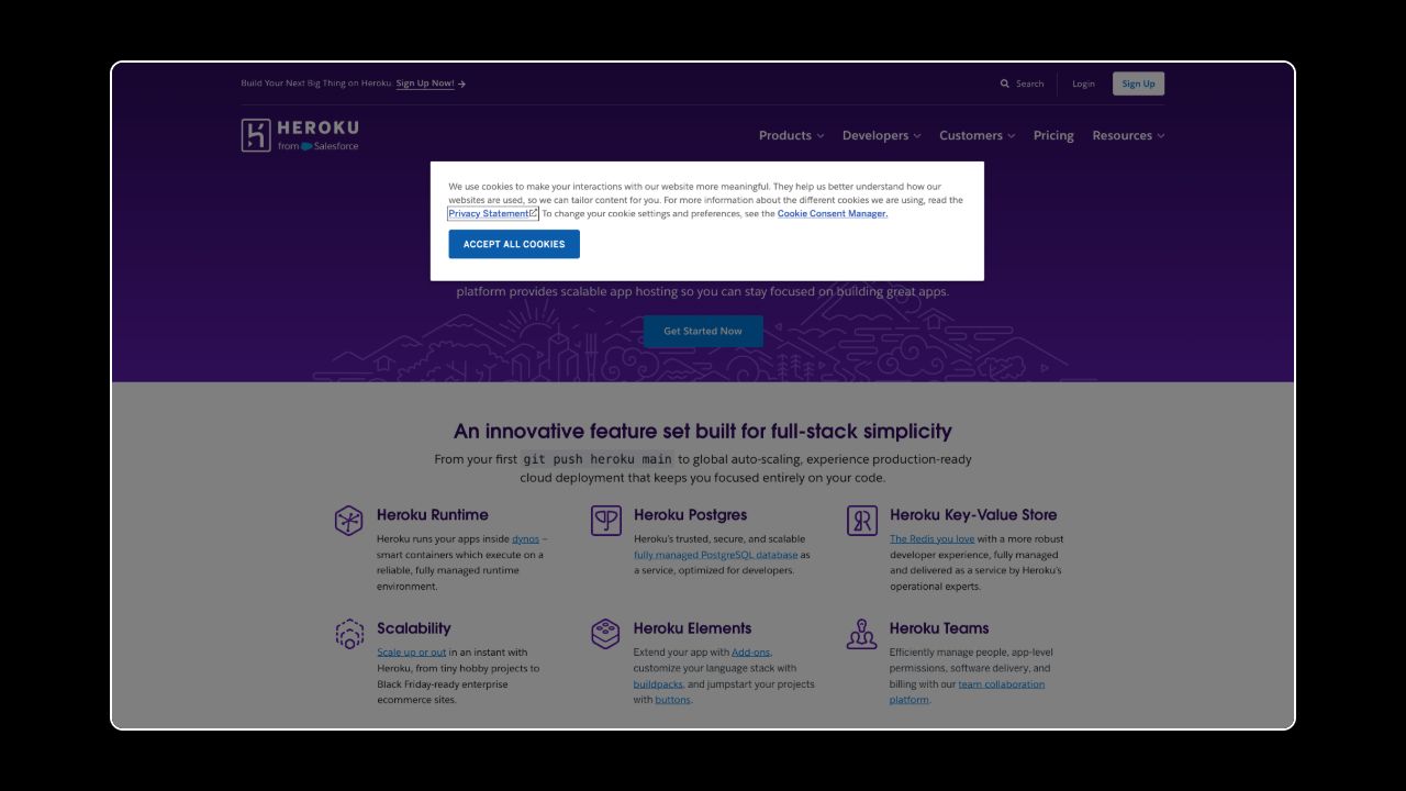 Homepage of Heroku