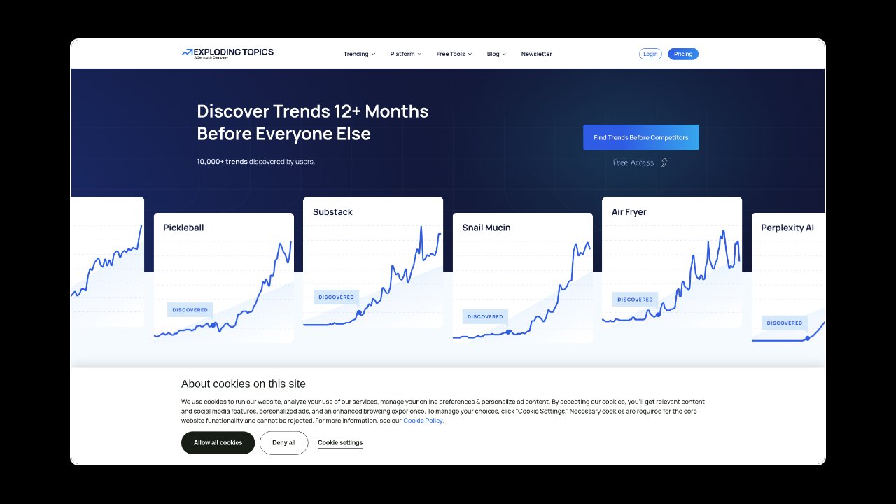 Homepage of Exploding Topics