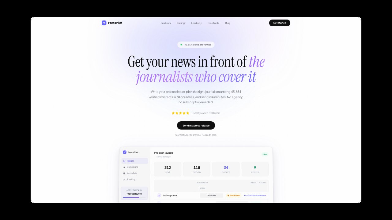 Homepage of PressPilot