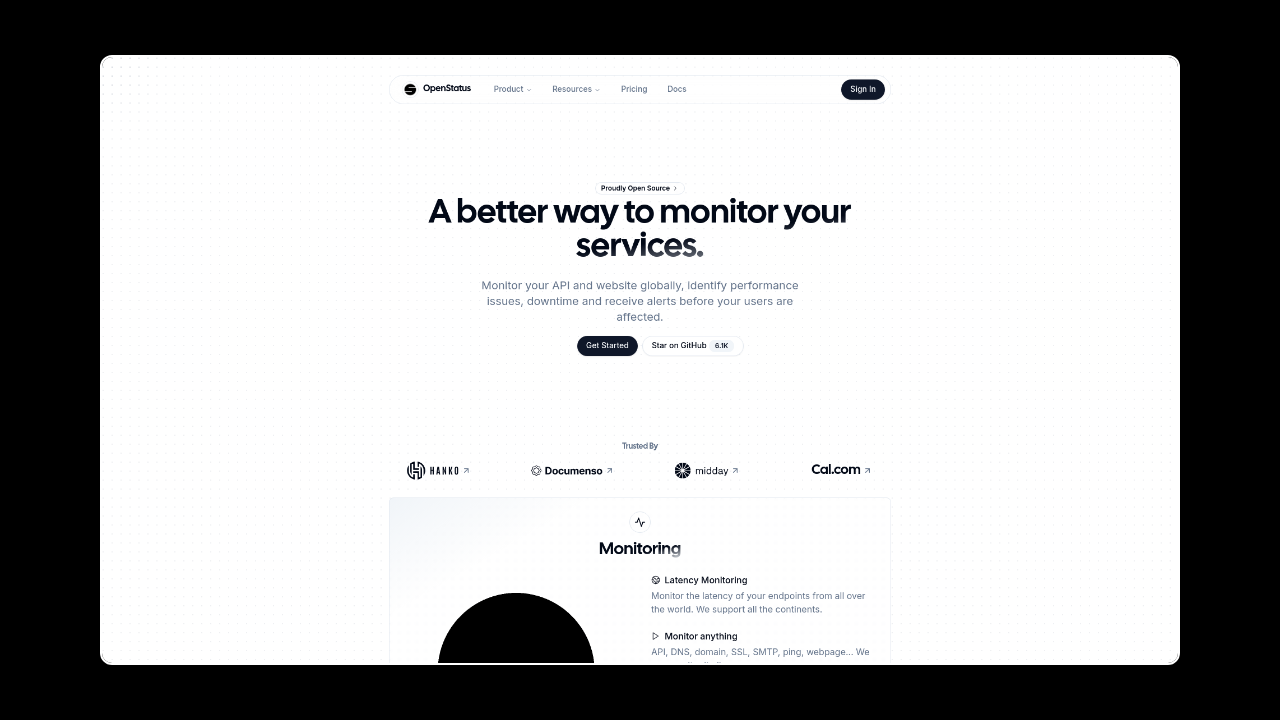 Homepage of OpenStatus