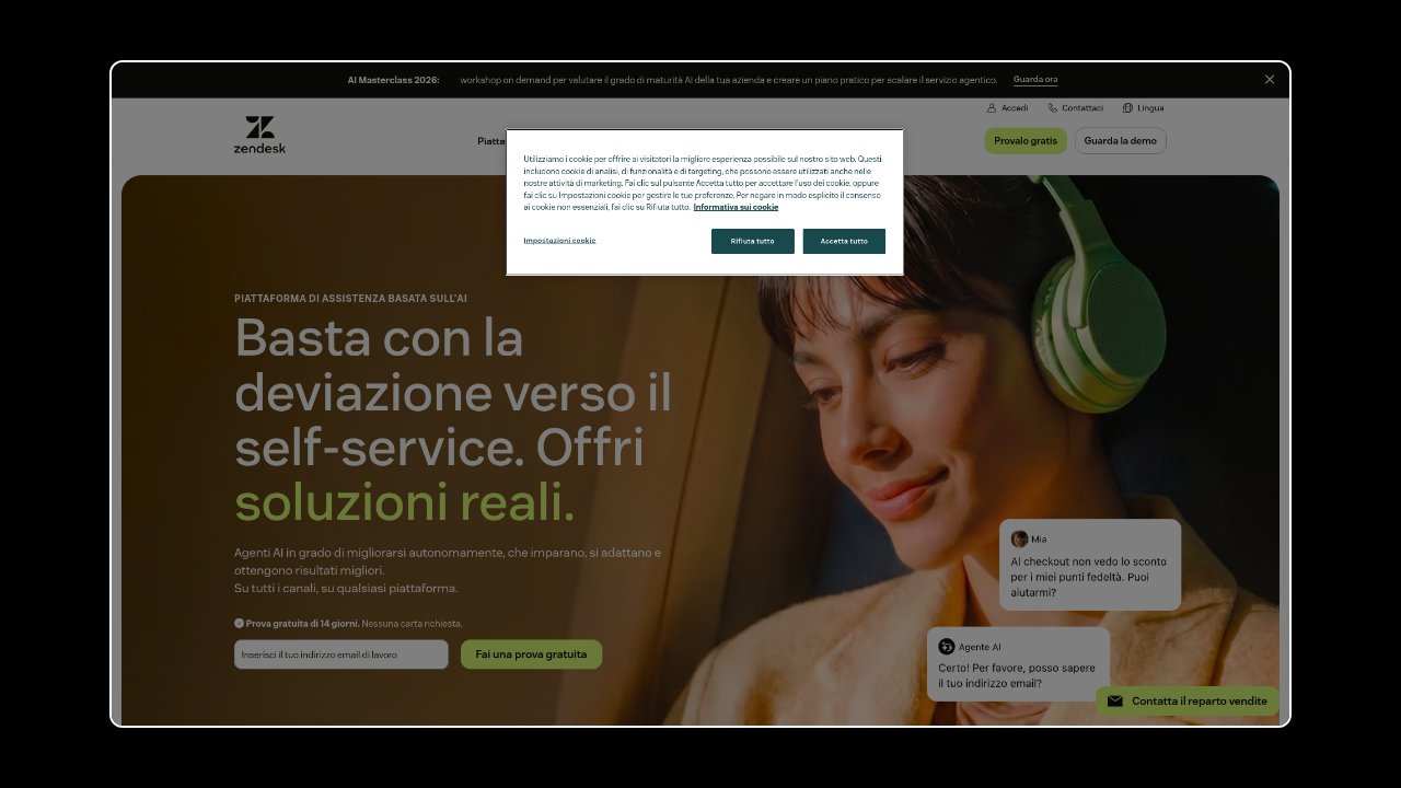 Homepage of Zendesk