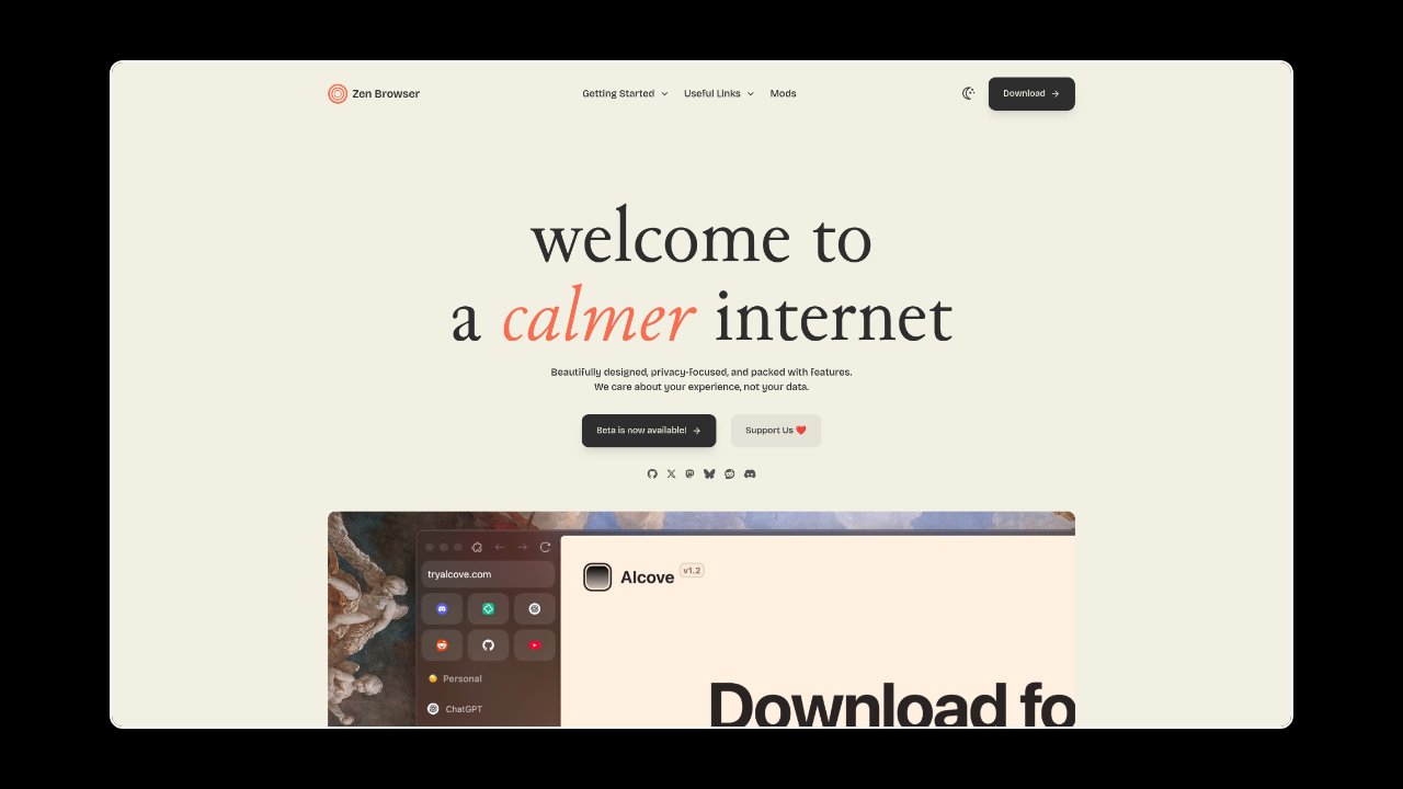 Homepage of Zen Browser