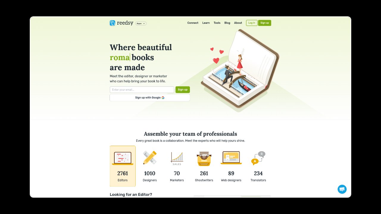 Homepage of Reedsy