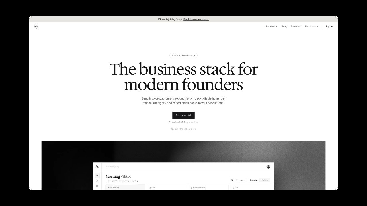 Homepage of Midday