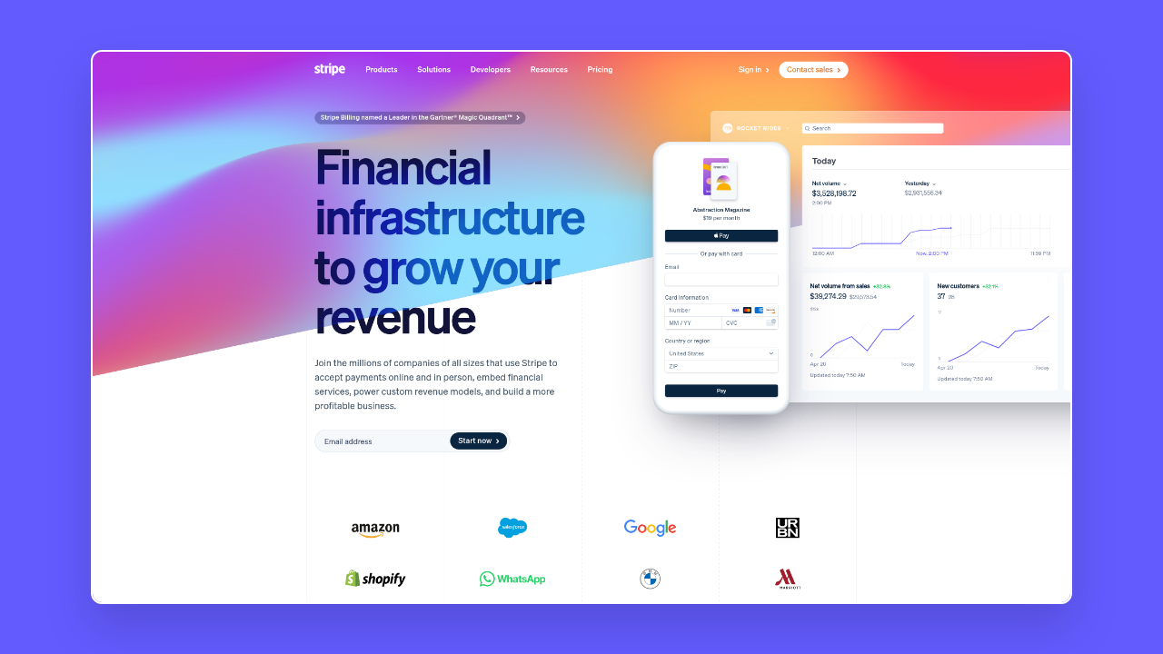 Homepage of Stripe