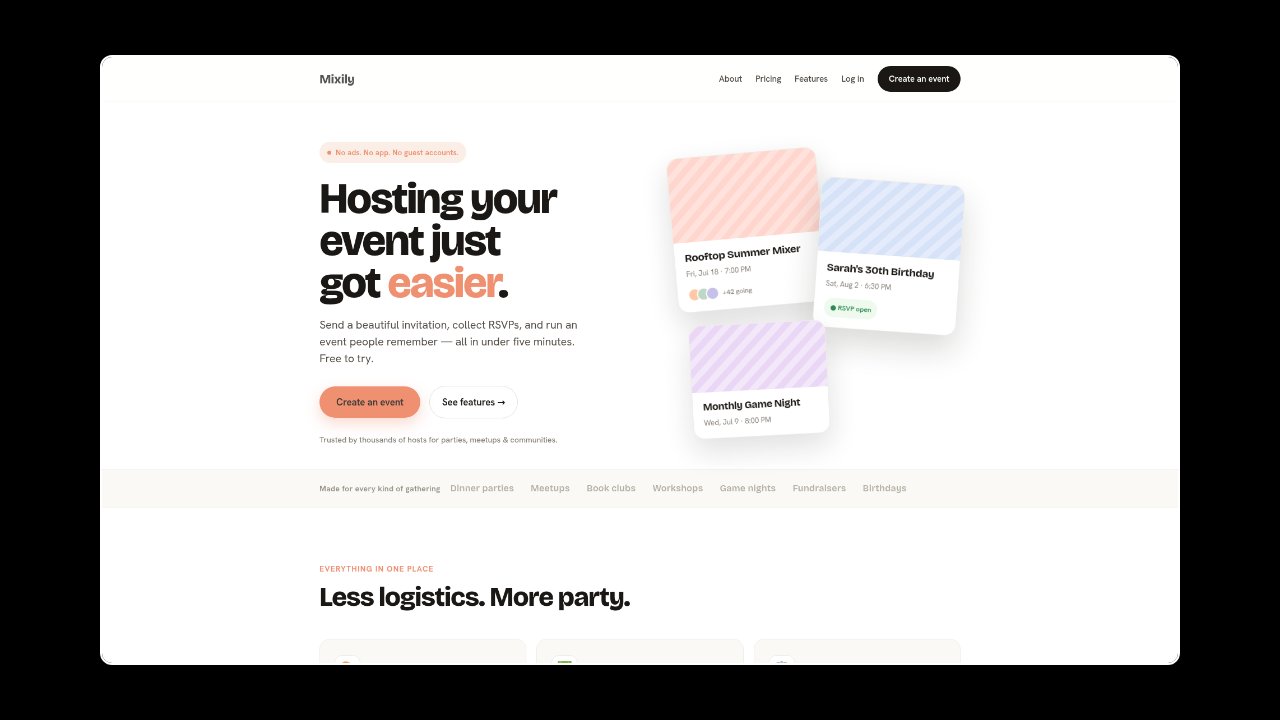 Homepage of Mixily
