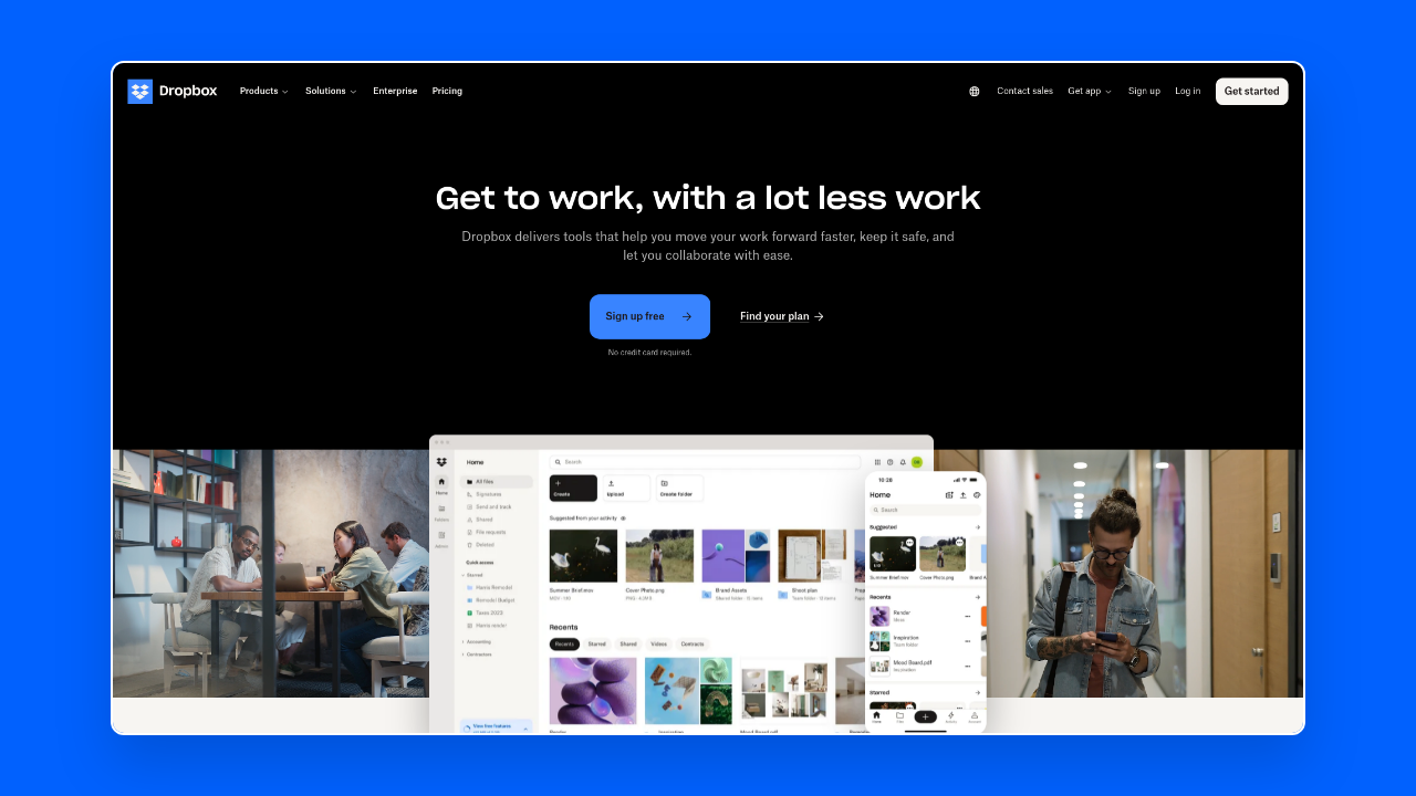 Homepage of Dropbox