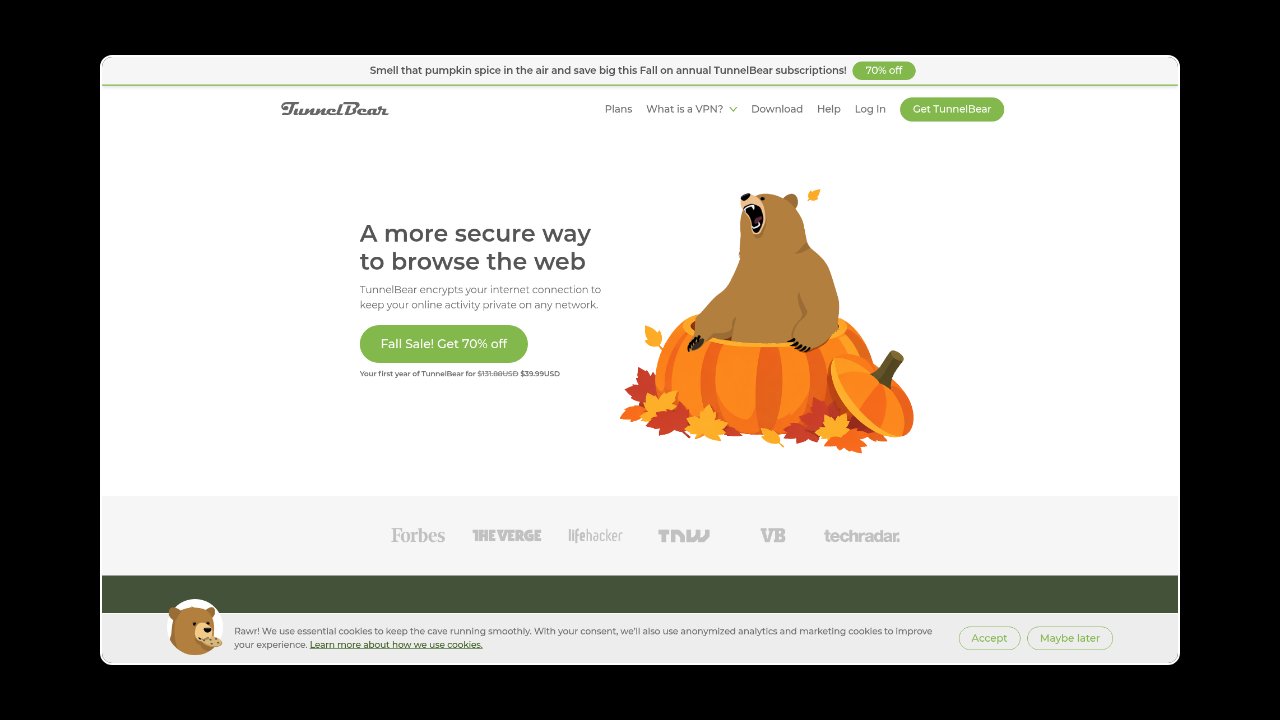 Homepage of TunnelBear