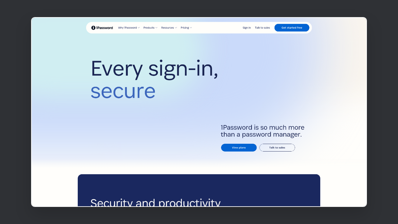 Homepage of 1Password