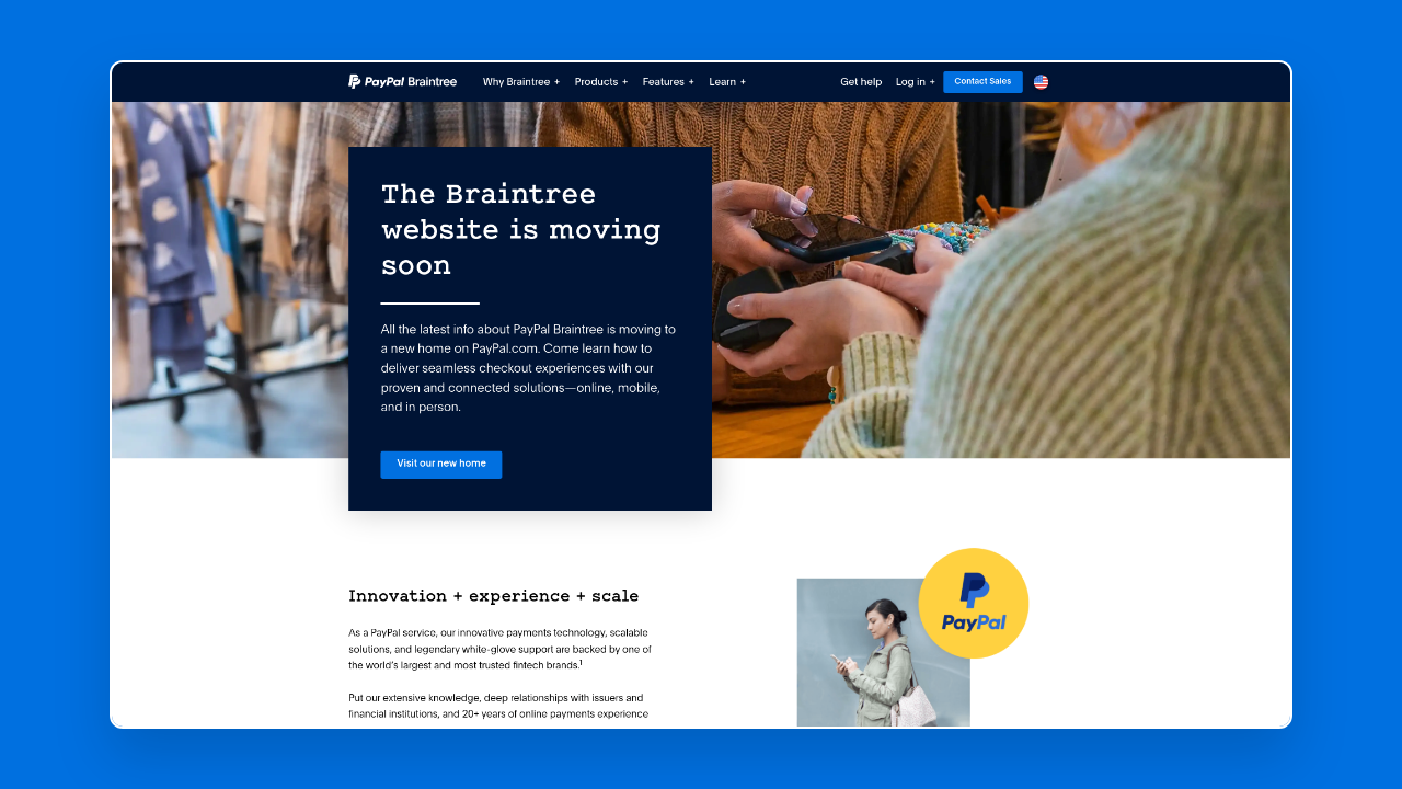 Homepage of Braintree Payment Solutions