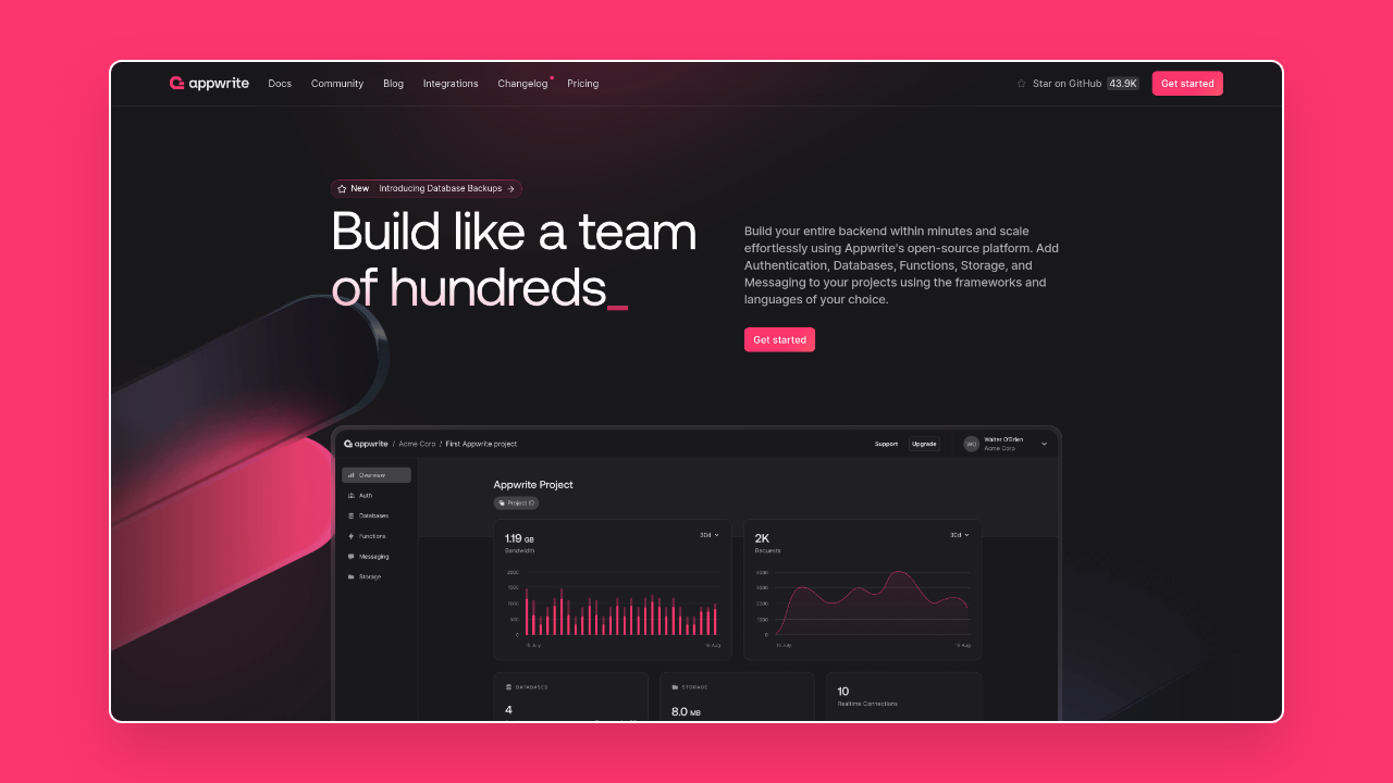 Homepage of Appwrite