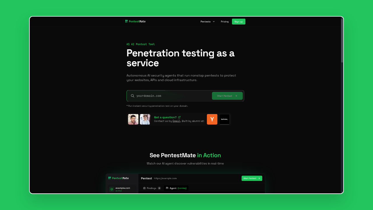 Homepage of PentestMate