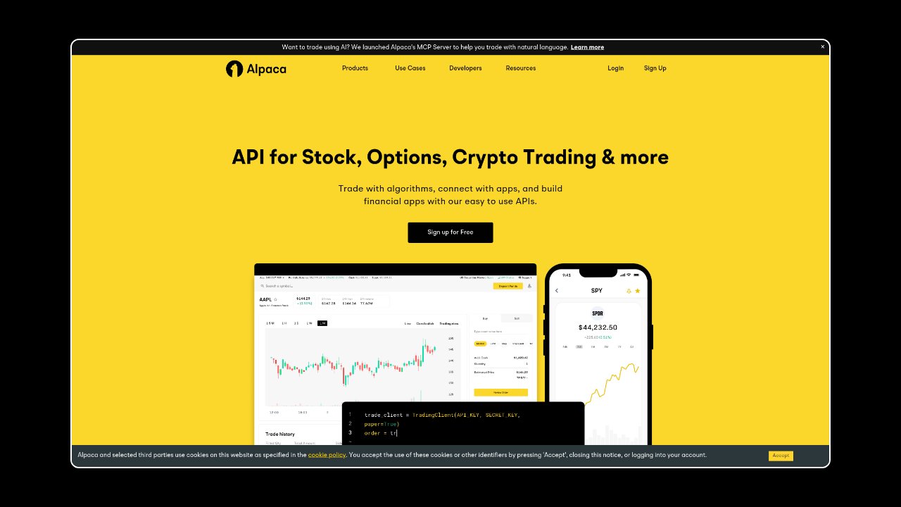 Homepage of Alpaca Markets
