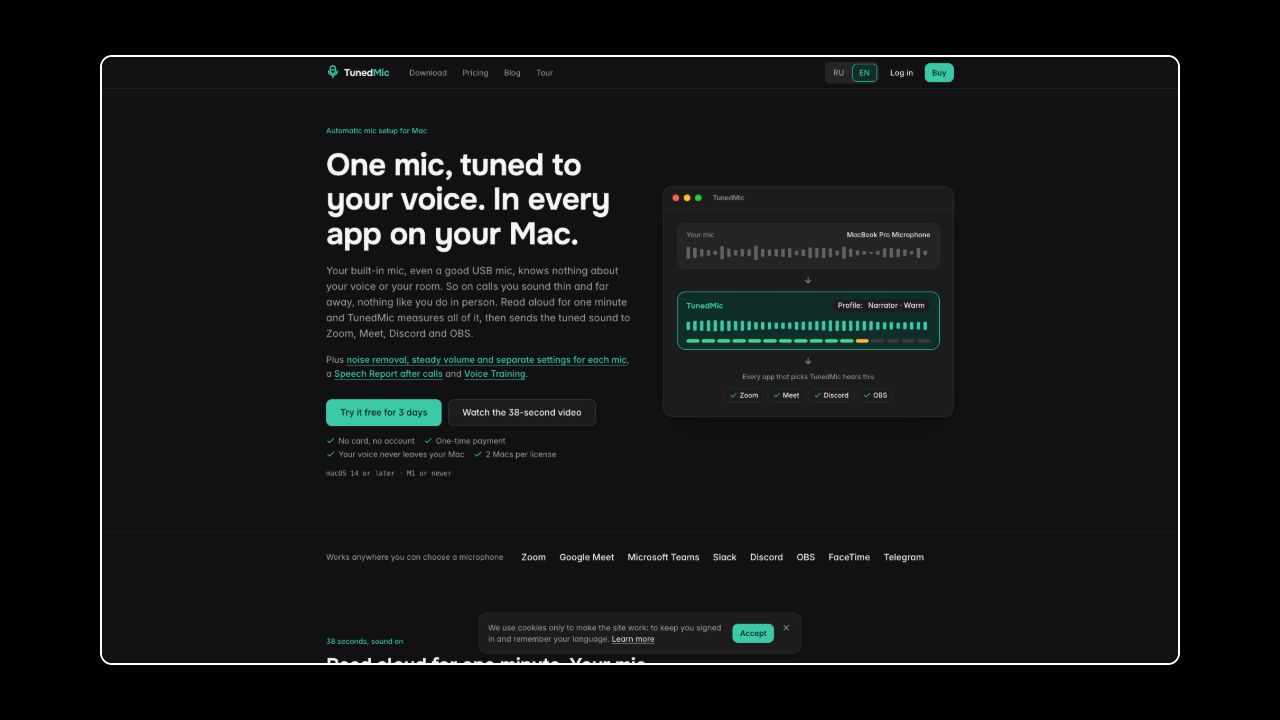 Homepage of TunedMic