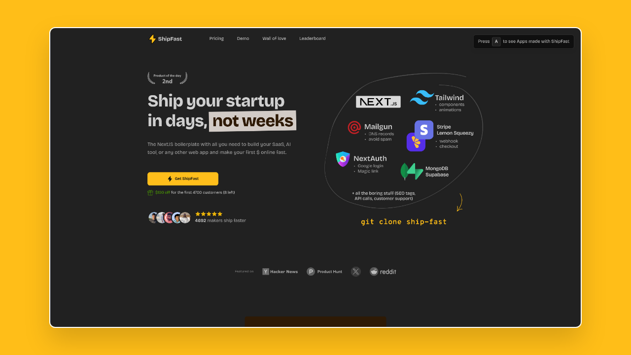 Homepage of ShipFast