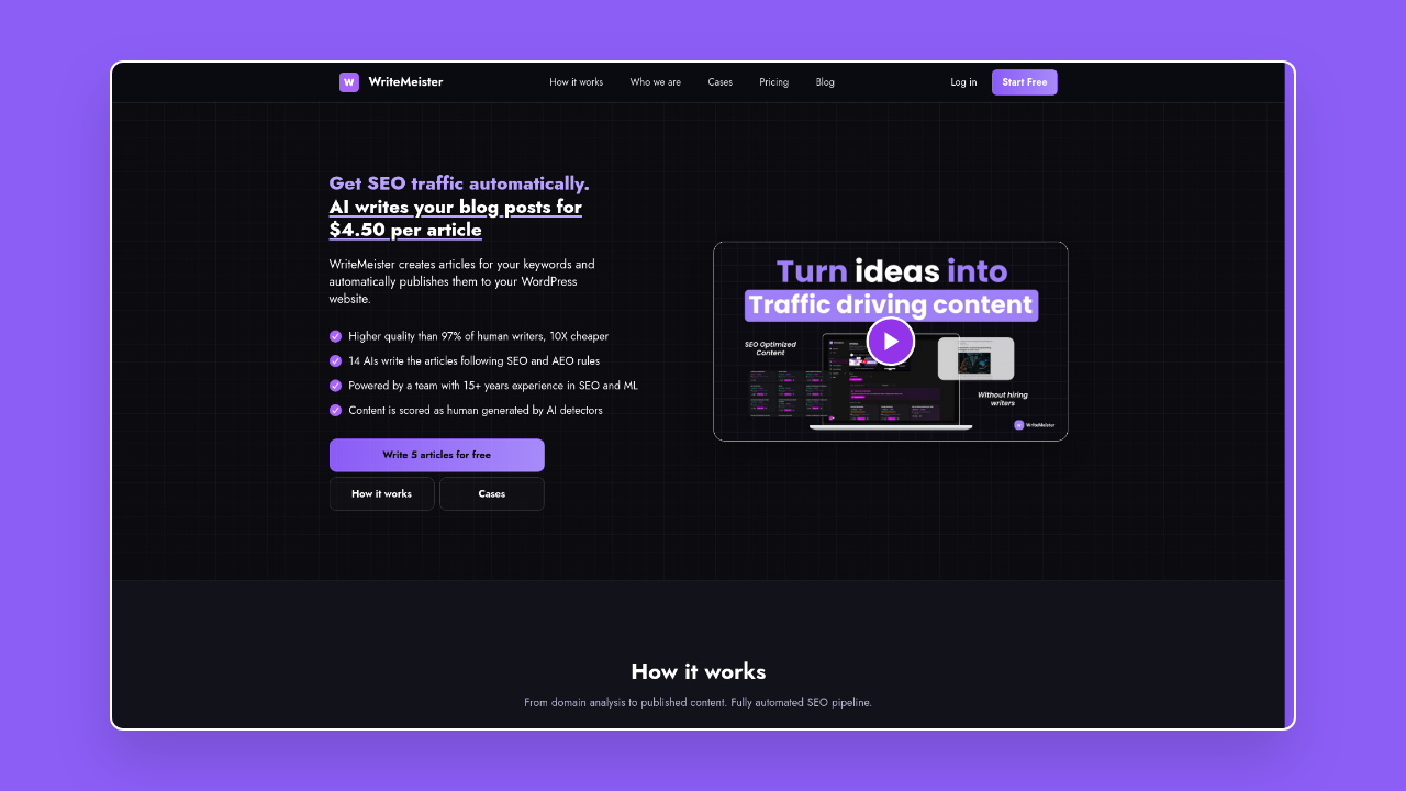 Homepage of Writemeister