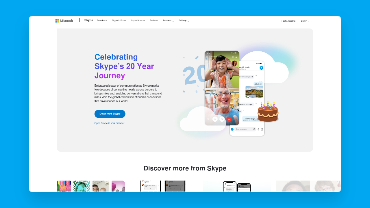 Homepage of Skype